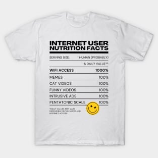 Internet User Nutrition Facts - White - Internet Explorer Funny Memes Cat Videos T-Shirt